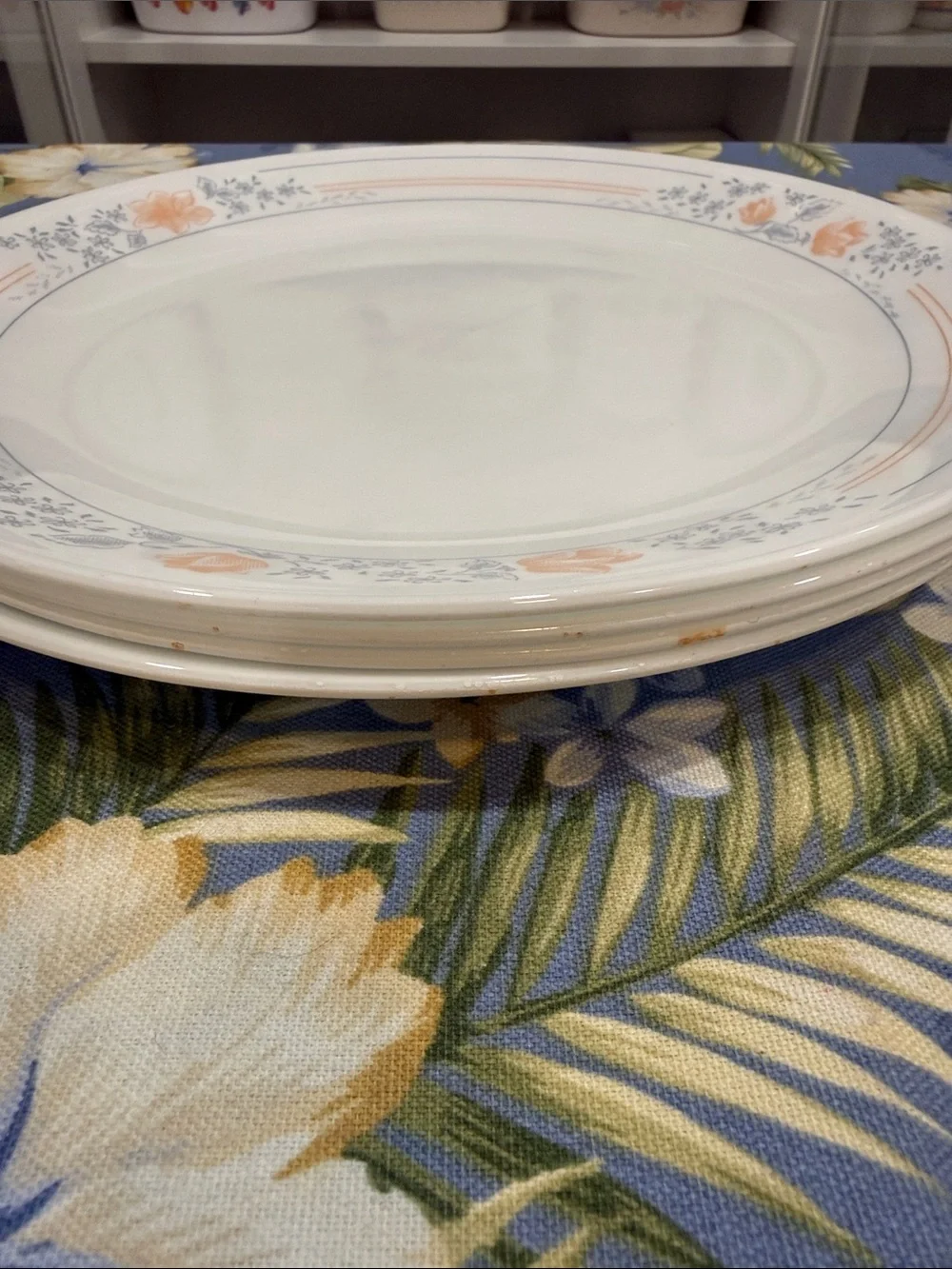 Four Corelle Apricot Grove dinner plates